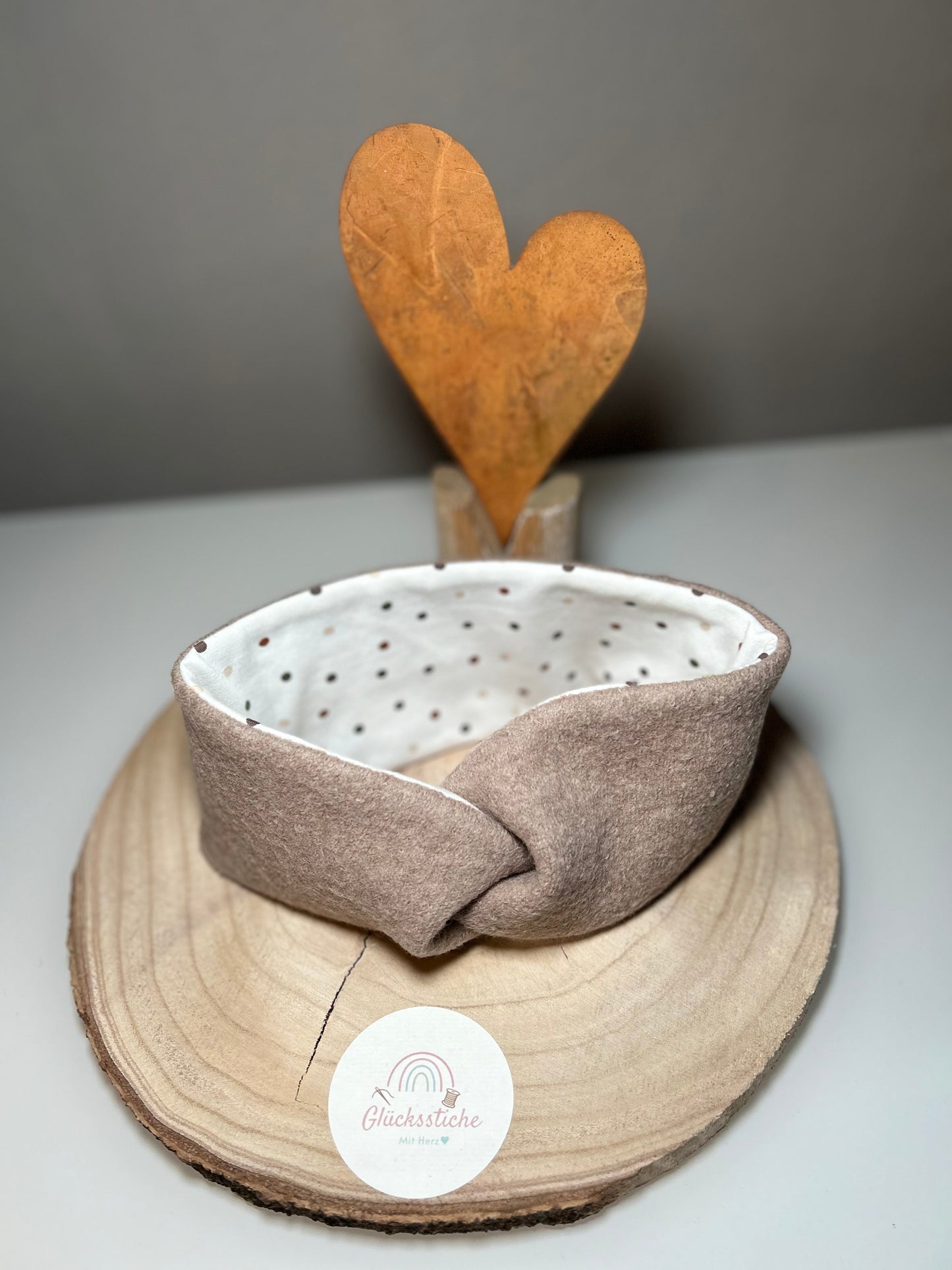 Stirnband Mama "Dots Beige" Schurfwolle