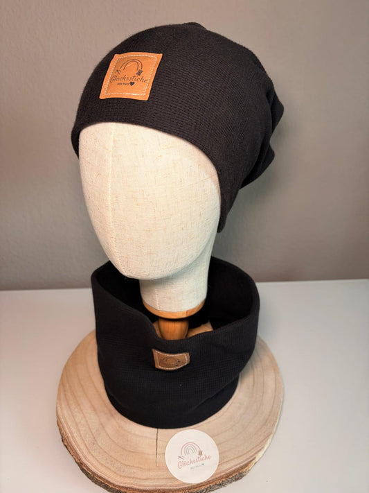 Schal und Mützen Set „Schwarz“