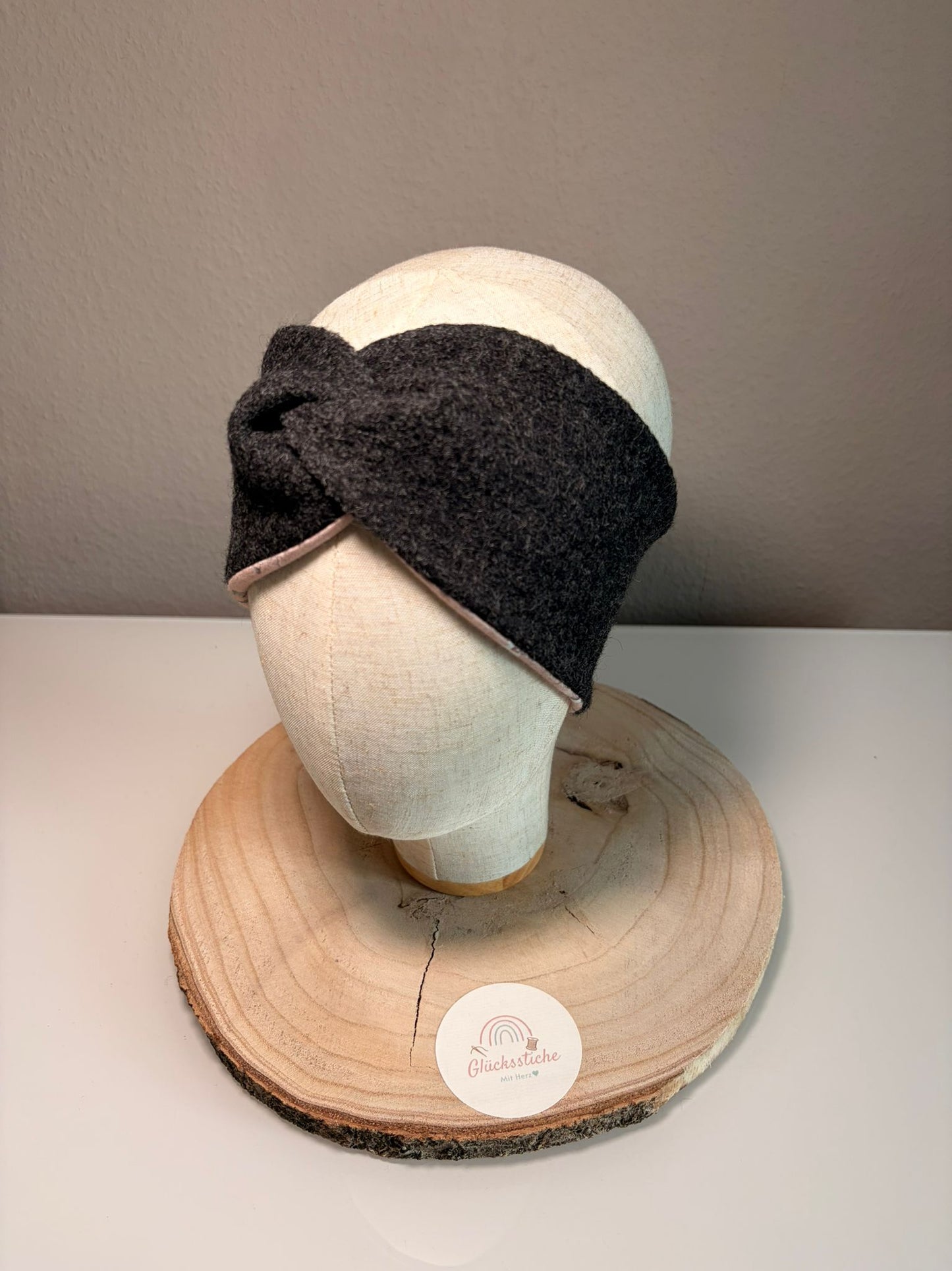 Stirnband Mama "Grau Blume" Schurfwolle
