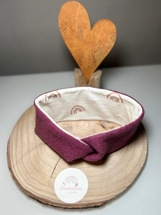 Stirnband Mama "Regenbogen Magenta" Schurfwolle