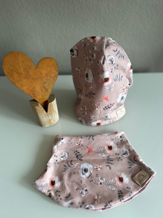 Schal und Mützen Set „Blumen rose“