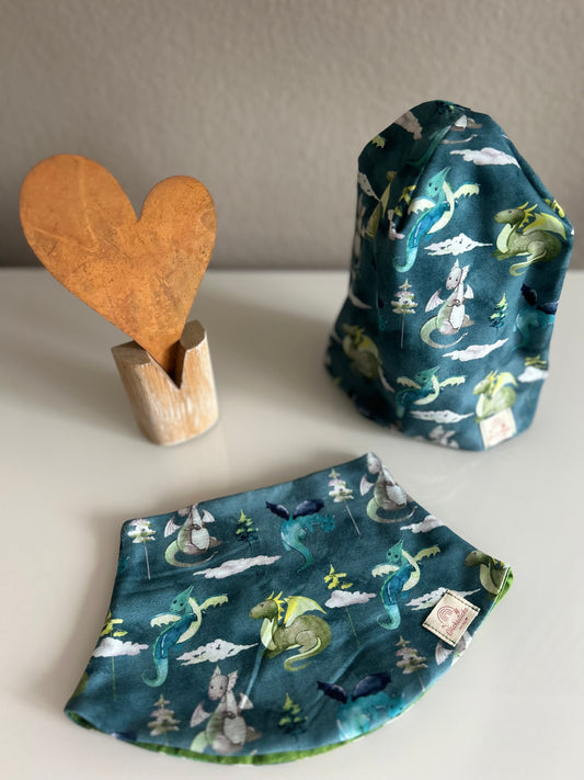 Schal und Mützen Set „Drache grün“