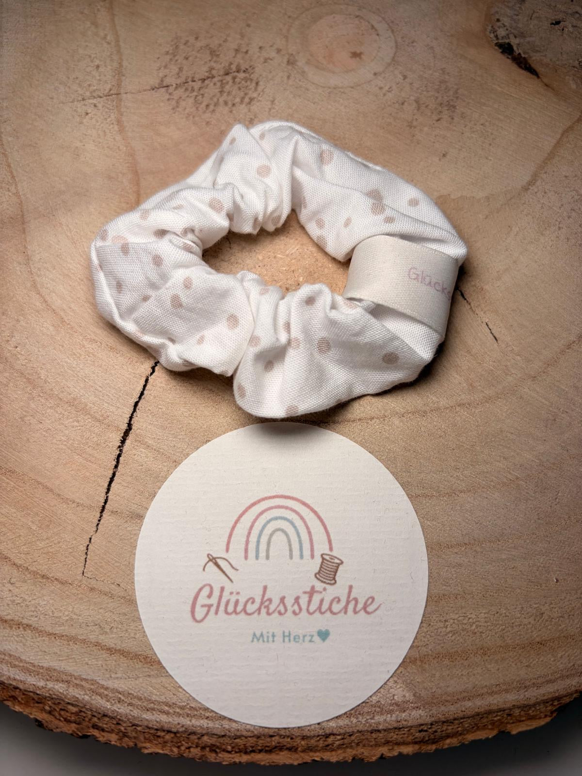 Scrunchie "weiß-beige Dots"