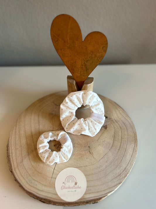 Scrunchie-Set "Mama and Me" "weiß-beige Dots"