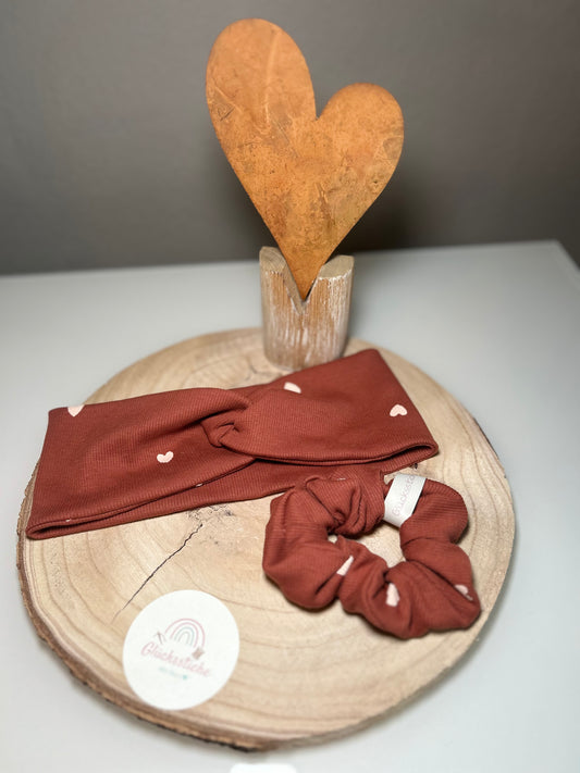Set Scrunchie und Stirnband „Herz Terrakotta“