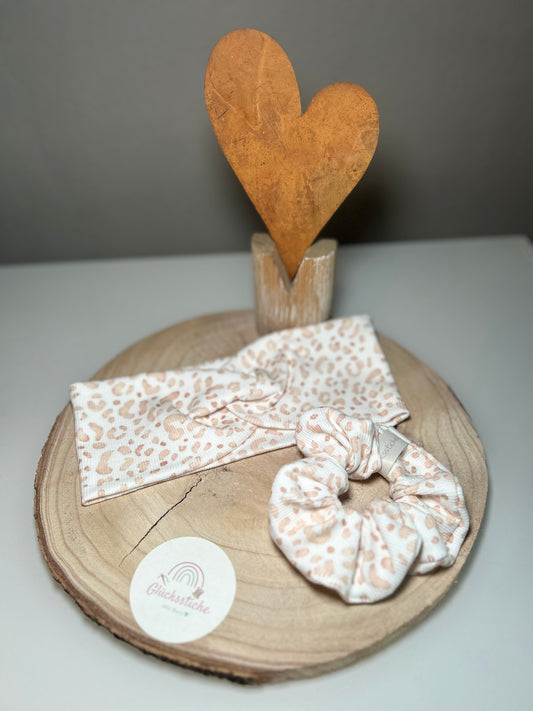 Set Scrunchie und Stirnband „Leo beige“