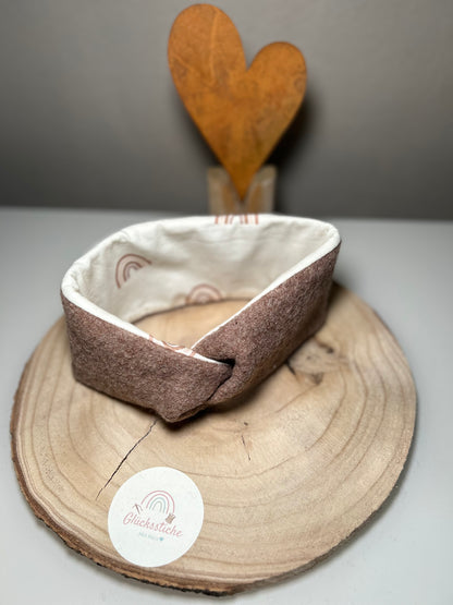 Stirnband Mama "Braun Regenbogen" Schurfwolle