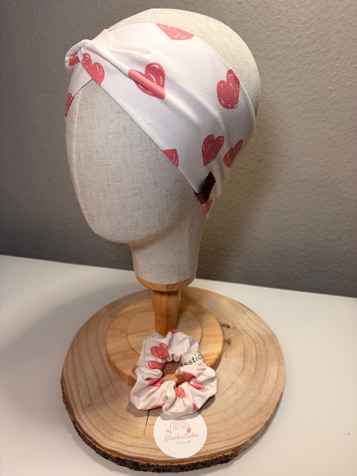 Set Scrunchie und Stirnband „Herz weiß“
