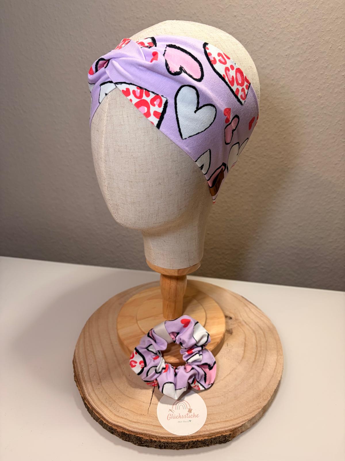 Set Scrunchie und Stirnband „Herz lila“