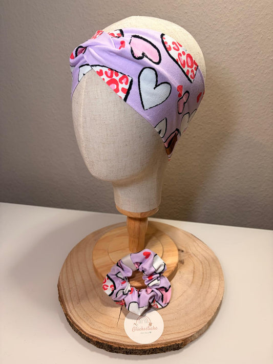 Set Scrunchie und Stirnband „Herz lila“