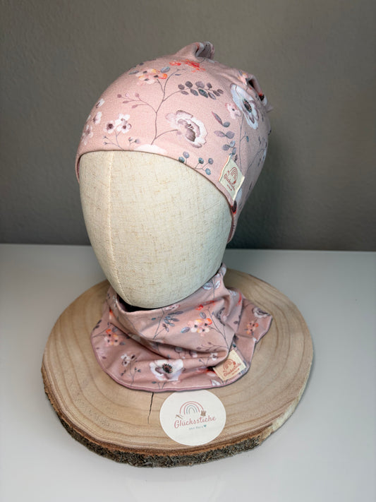 Schal und Mützen Set „Blumen rose“