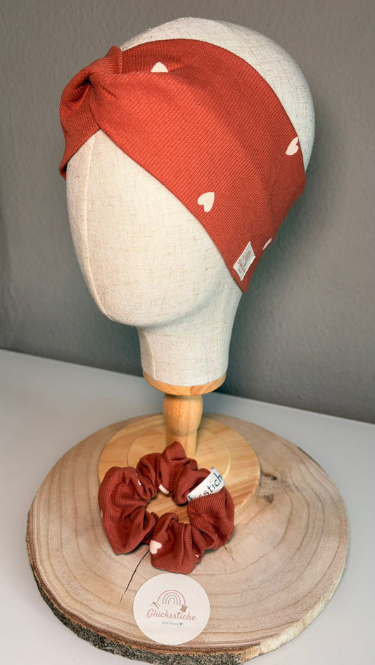 Set Scrunchie und Stirnband „Herz Terrakotta“