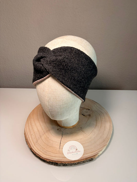 Stirnband Kind "Grau Blume" Schurfwolle